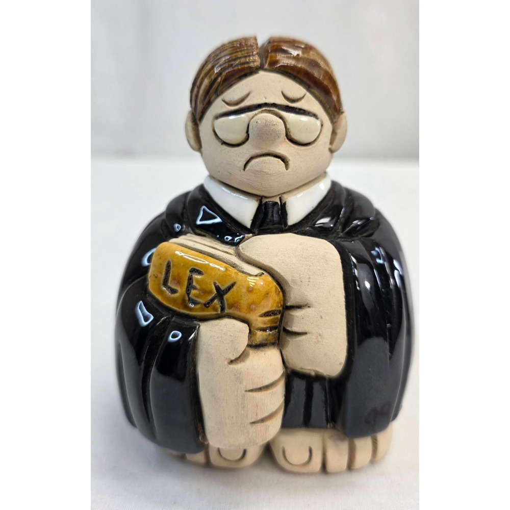 Vintage Lona Signed Ceramic Judge Lawyer Figurine Lex Law Book Pottery Statue